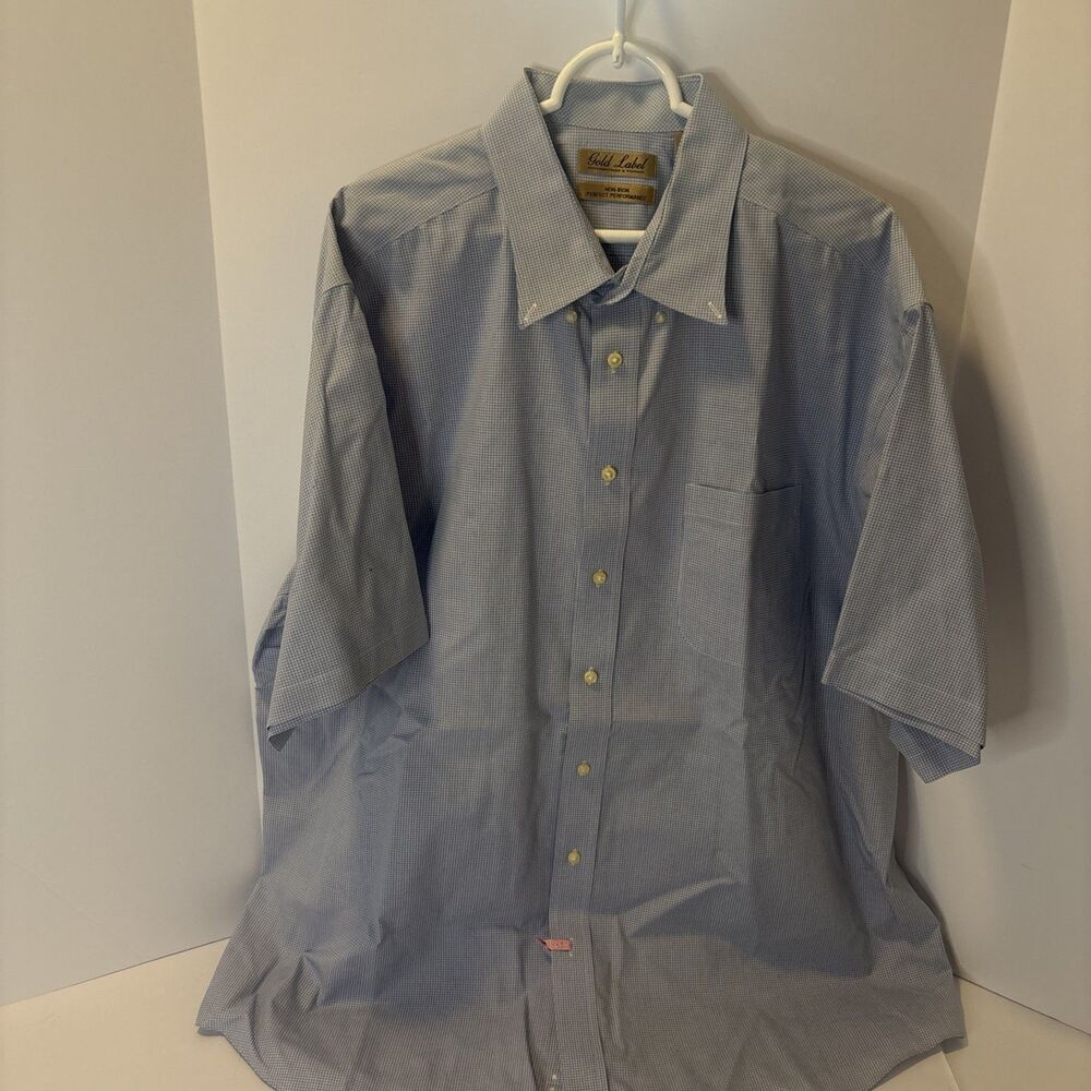 Roundtree & Yorke Gold Label Dress Shirt Mens 3XT Blue Non Iron Short Sleeve